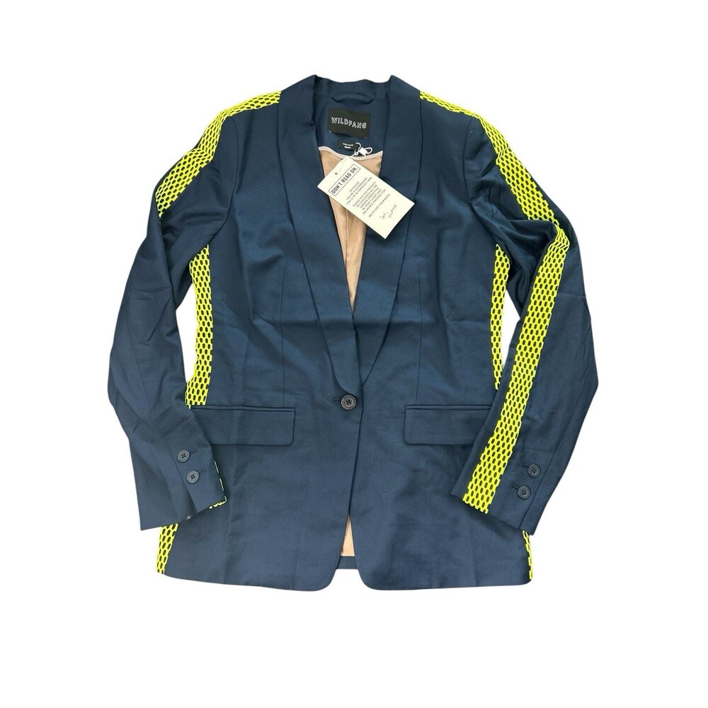 Wildfang The Empower Color Block Tux Blazer Navy Blue Neon Green Mesh Small NWT